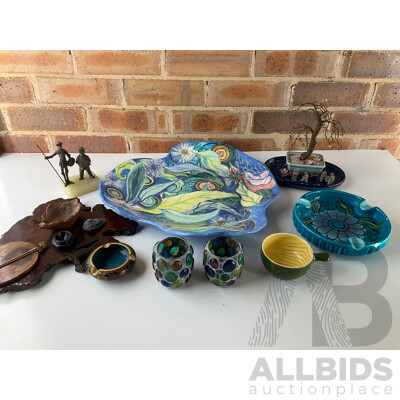 Collection of Objects Including Bitossi Ashtray, Handpainted Studio Charger