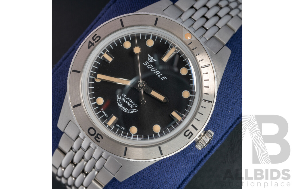 Super Squale 38mm Black Sunray 200m Diver Watch, Model SUPERSSBK.AC