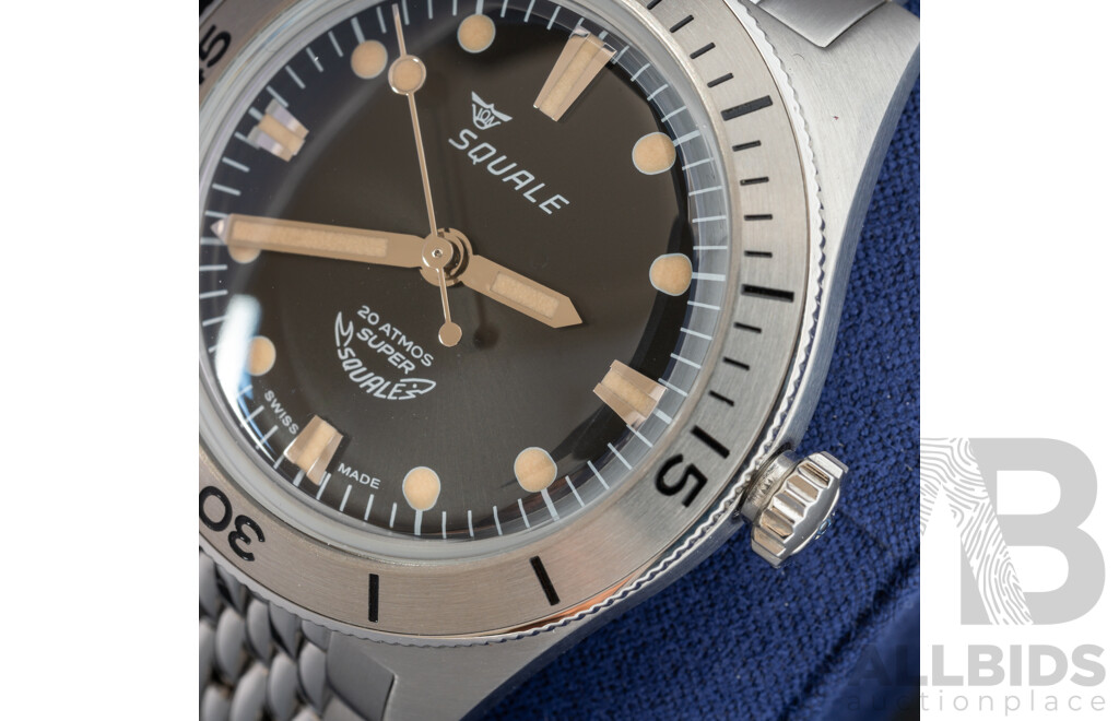 Super Squale 38mm Black Sunray 200m Diver Watch, Model SUPERSSBK.AC