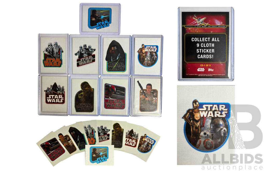 2015 Topps Journey To Star Wars The Force Awakens Cloth Sticker Complete 9 Card Set