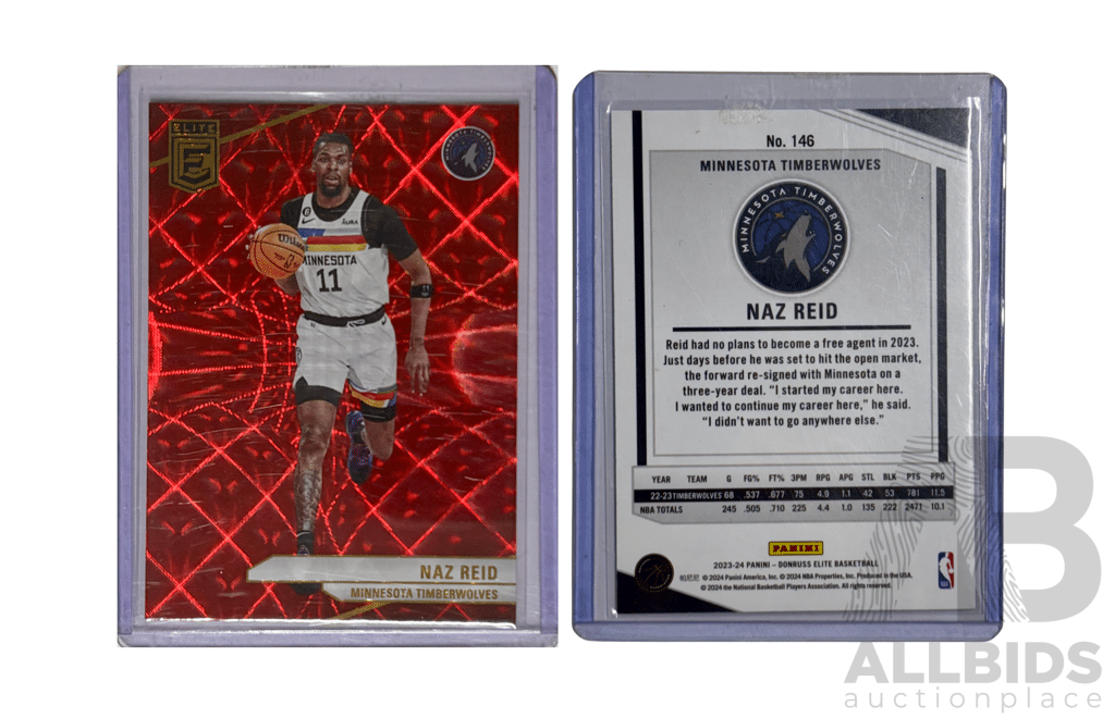 Naz Reid Panini Elite Red Mojo Parallel Basketball Card From 2022-23.
