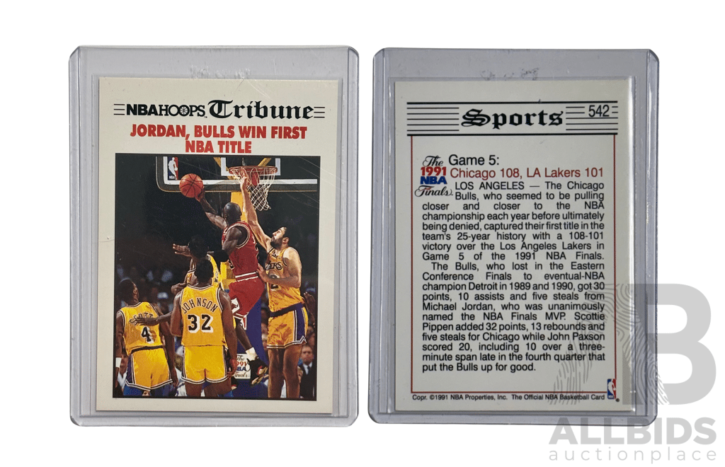Historic 1991 NBA Hoops Card Celebrating Jordan's First NBA Championship.