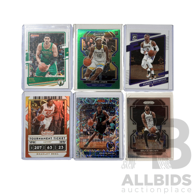 Diverse 6-Card Basketball Lot Featuring Rookies, Parallels, And Stars From Top NBA Brands.