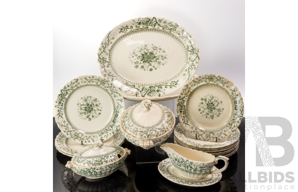 Antique Late Victorian English Ironstone 17 Piece Dinner Set by K & Co Gloucester, Rn 104604