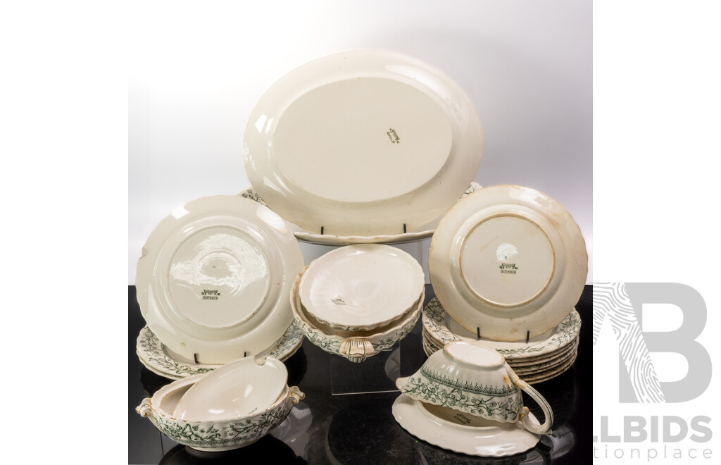 Antique Late Victorian English Ironstone 17 Piece Dinner Set by K & Co Gloucester, Rn 104604