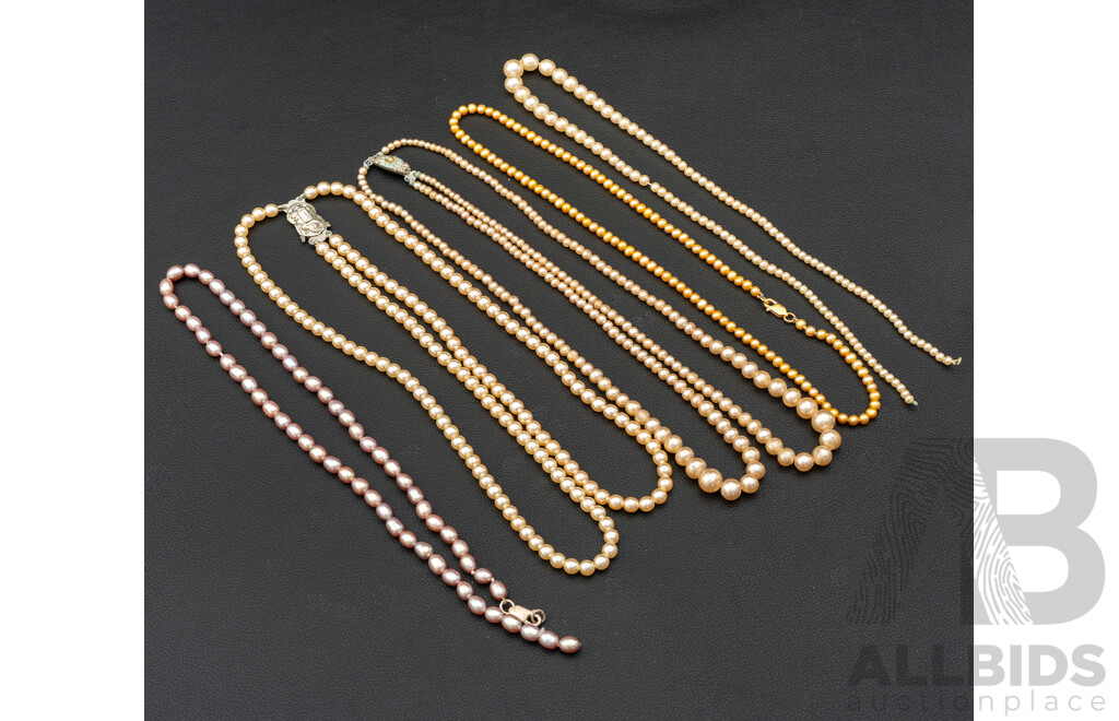 Vintage Cultured & Faux Pearl (4) Necklaces for Restringing with Lovely Lustre