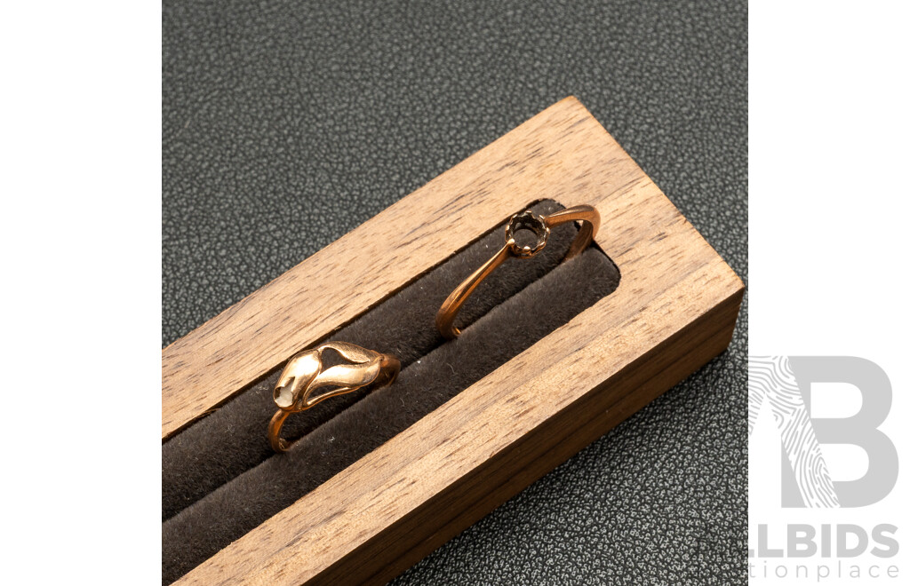 Scrap or Wear (2) Vintage 9ct Rose Gold Rings, Missing Gemstones, 3.21 Grams