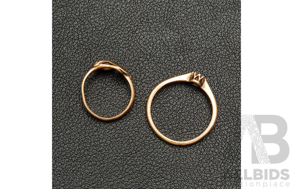 Scrap or Wear (2) Vintage 9ct Rose Gold Rings, Missing Gemstones, 3.21 Grams