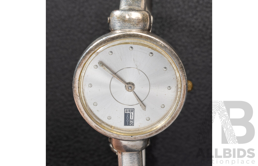 Vintage Sterling 2001 Silver Ladies Wrist Watch with Bracelet Band, 30.28 Grams