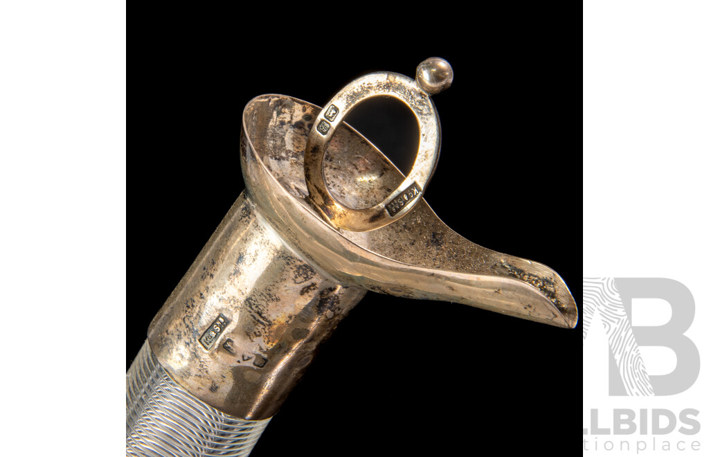 Antique Edwardian Joined Glass Vinegar Bottles with Sterling Silver Collars and Stoppers, Chester 1902
