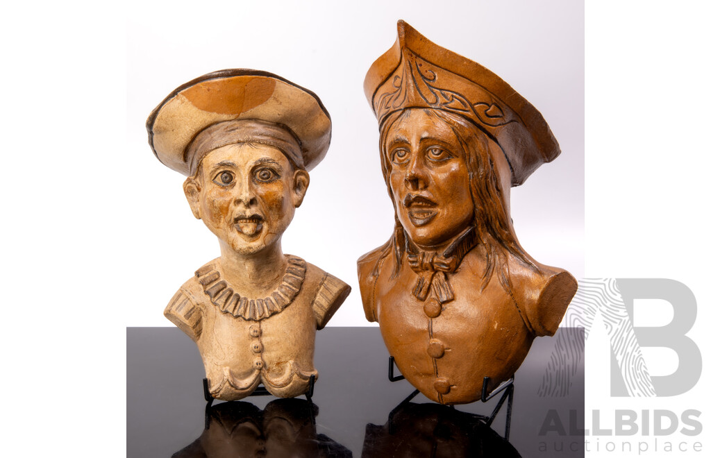 Two Vintage Continental Terracotta Wall Mounted Pocket Heads