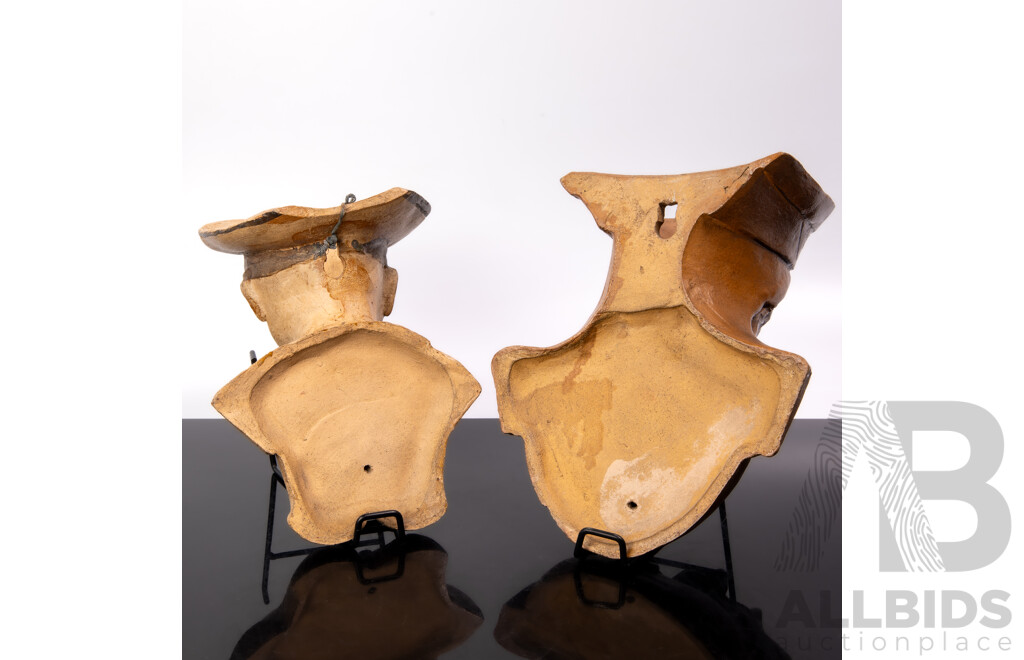 Two Vintage Continental Terracotta Wall Mounted Pocket Heads
