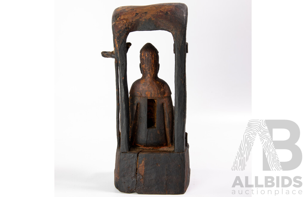 Vintage Wooden Hand Carved Statue of Guanyin, Losses