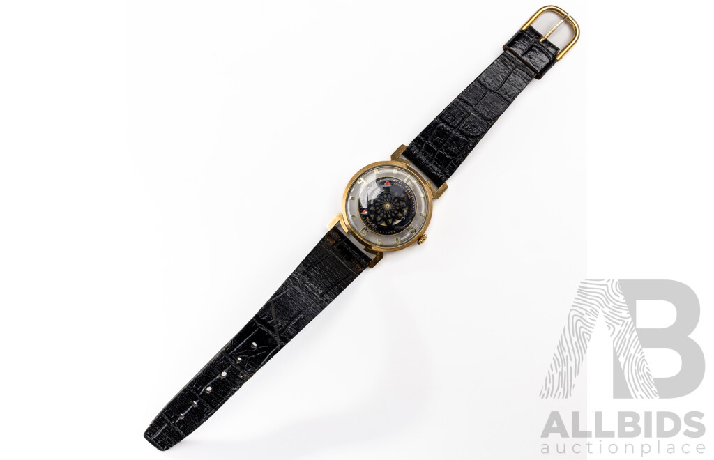 Ernest Borel Cocktail 17 Jewels Black Kaleidoscope Skeleton Watch, Vintage C.1955, Mod Def Swiss Patent