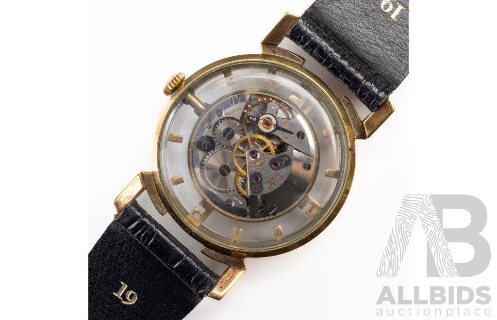 Ernest Borel Cocktail 17 Jewels Black Kaleidoscope Skeleton Watch, Vintage C.1955, Mod Def Swiss Patent