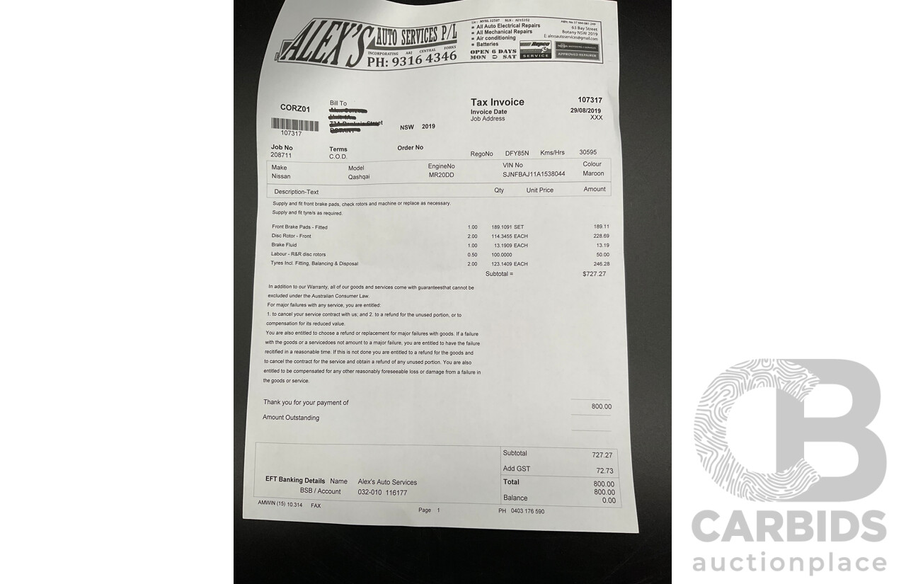 01/2016 Nissan Qashqai ST (FWD) J11 4d Wagon Magnetic Red Metallic 2.0L