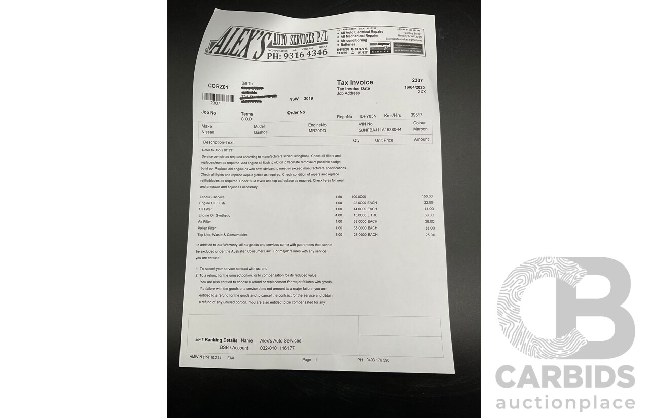 01/2016 Nissan Qashqai ST (FWD) J11 4d Wagon Magnetic Red Metallic 2.0L