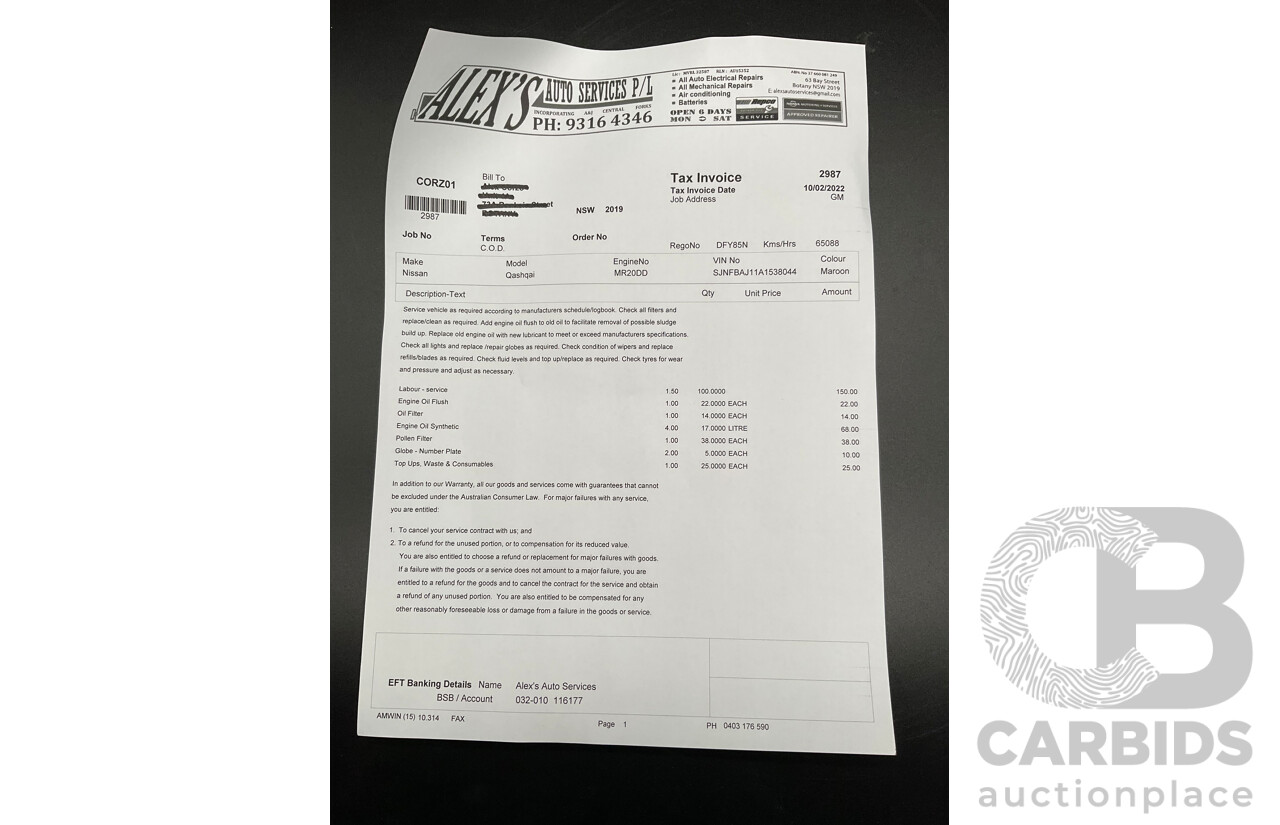 01/2016 Nissan Qashqai ST (FWD) J11 4d Wagon Magnetic Red Metallic 2.0L