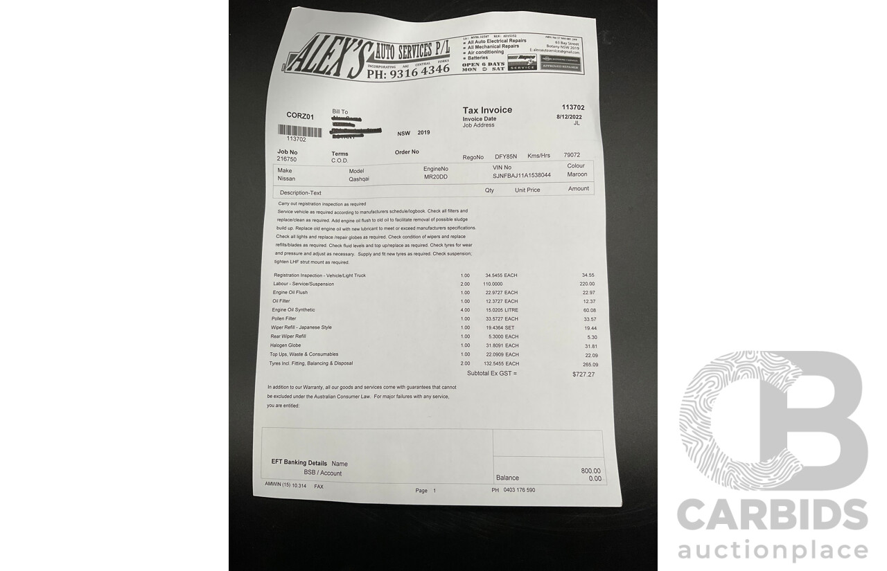 01/2016 Nissan Qashqai ST (FWD) J11 4d Wagon Magnetic Red Metallic 2.0L