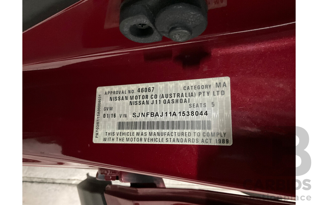 01/2016 Nissan Qashqai ST (FWD) J11 4d Wagon Magnetic Red Metallic 2.0L