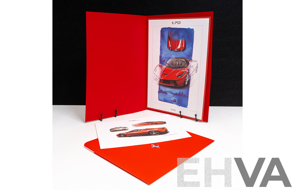 Two Ferrari Sketch Prints on Card in Storage/Display Folders