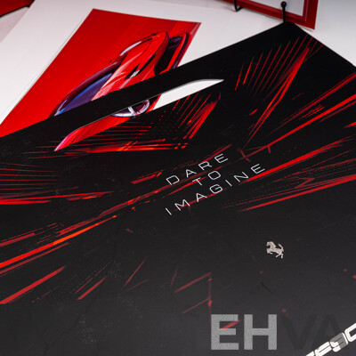 Two Ferrari Sketch Prints on Card in Display Folders