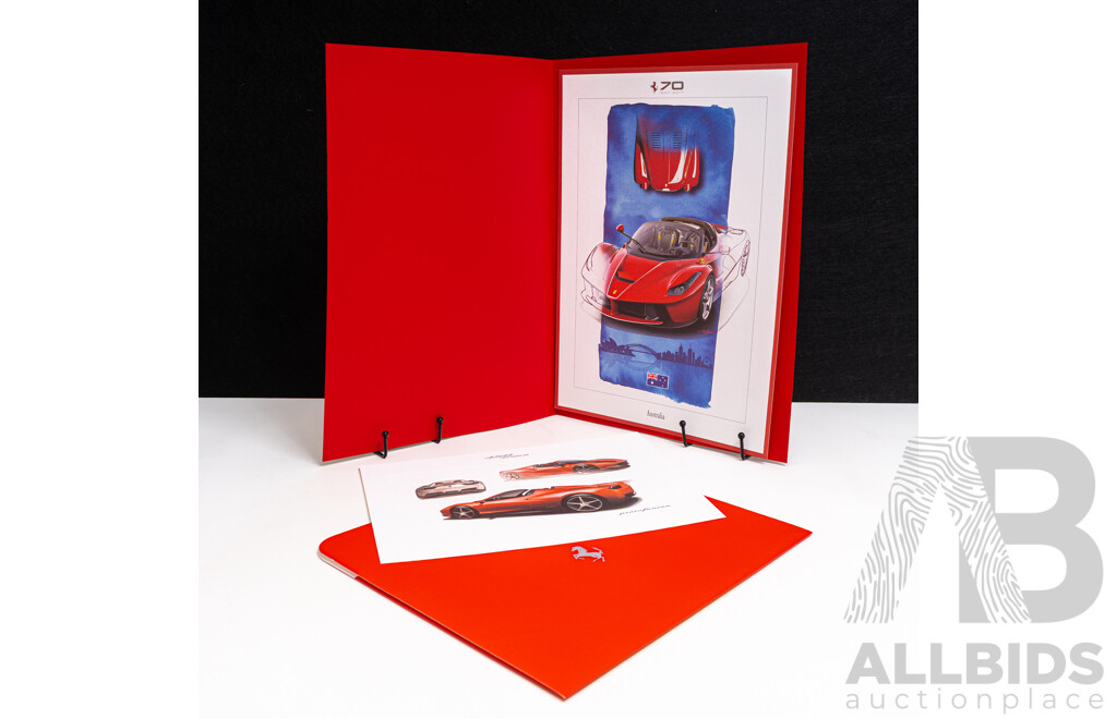 Two Ferrari Sketch Prints on Card in Storage/Display Folders