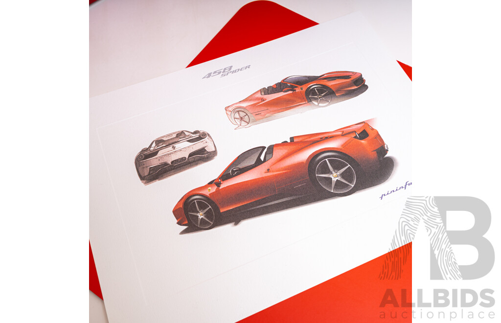 Two Ferrari Sketch Prints on Card in Storage/Display Folders