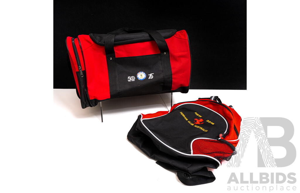 Two Ferrari Club Australia Bags - One Backpack One Sports Bag