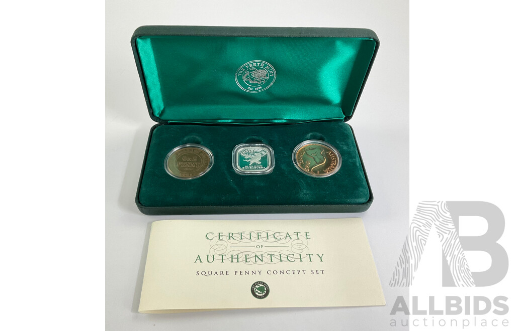 Australian 2003 Perth Mint Square Penny Concept 50c Fine Silver Coin. 15.6g