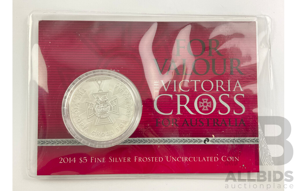 Australian 2014 RAM $5 Coin Victoria Cross. One Ounce Fine 99.9 Silver, 40mm.