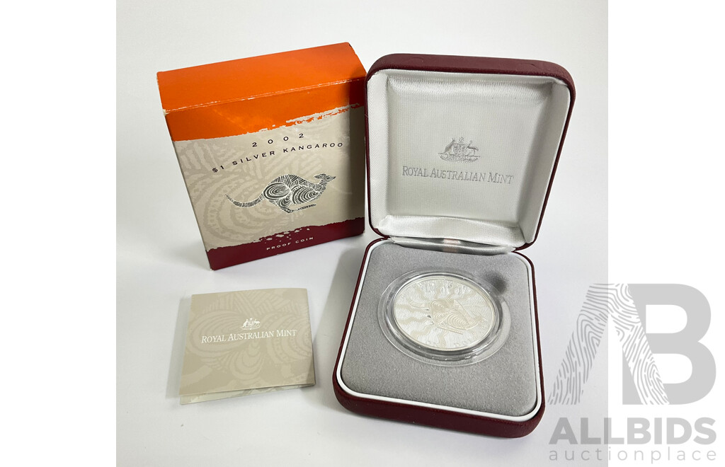 Australian 2002 RAM $1 Silver Kangaroo Fine Silver PROOF Coin. 1 Oz. 40mm.
