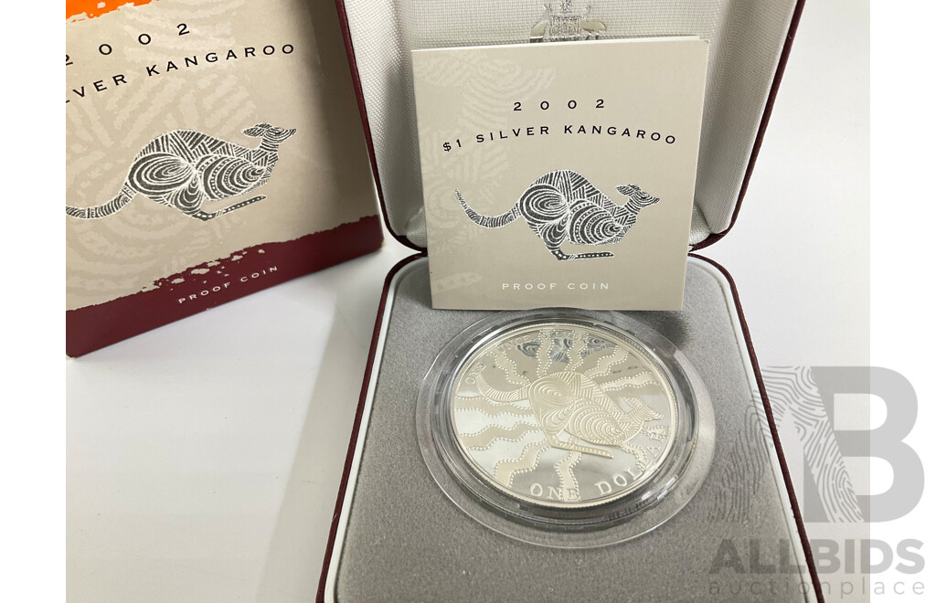 Australian 2002 RAM $1 Silver Kangaroo Fine Silver PROOF Coin. 1 Oz. 40mm.