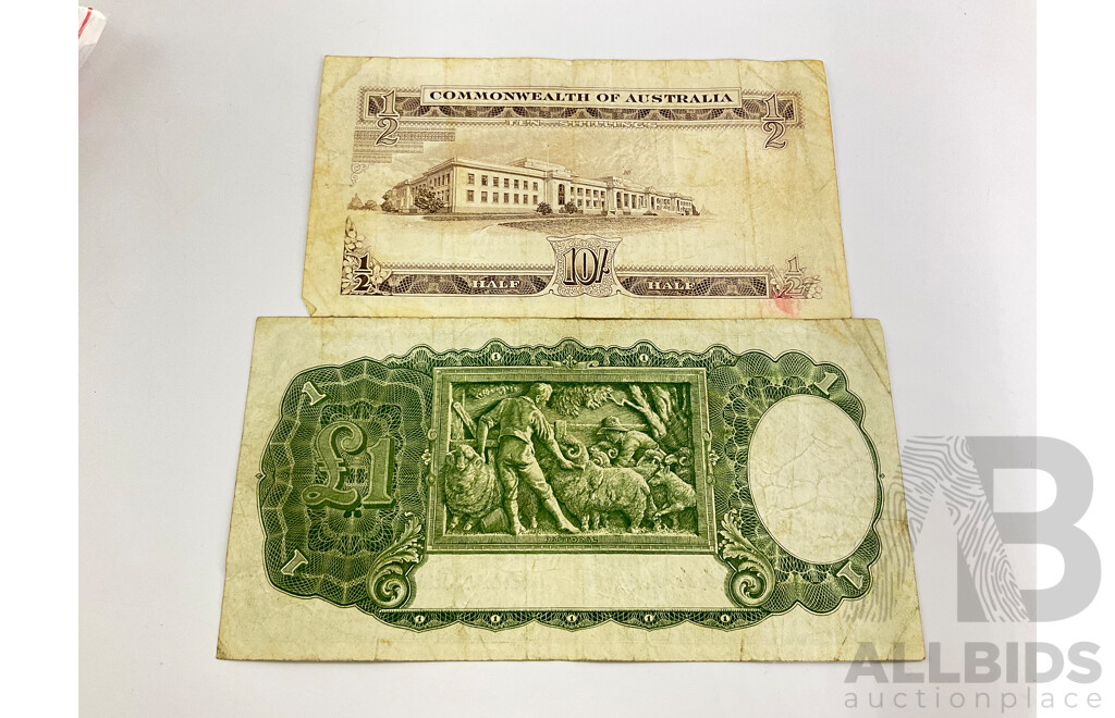 Australian Coombs and Wilson 1961 Ten Shilling and 1952 One Pound Notes