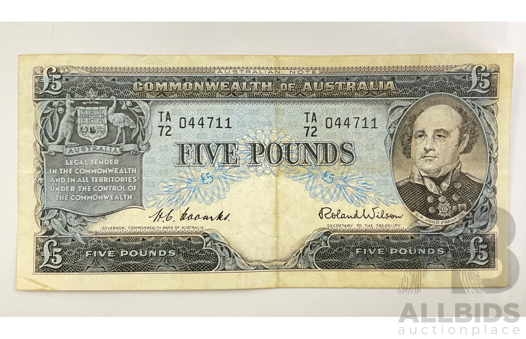 Australian 1954 Coombs Wilson 5 Pound Note, R49