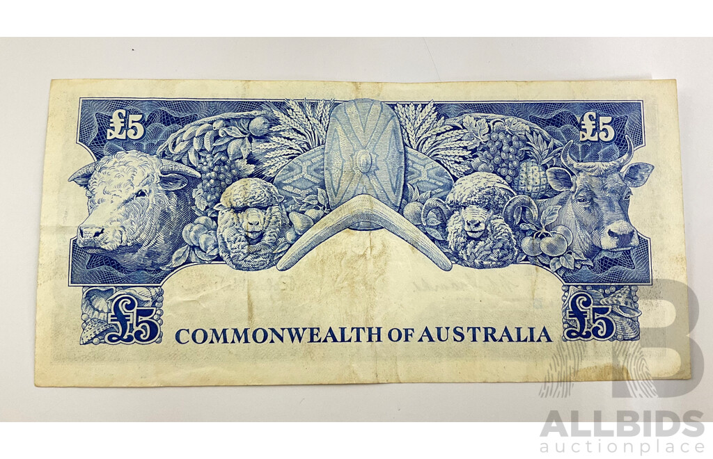 Australian 1954 Coombs Wilson 5 Pound Note, R49