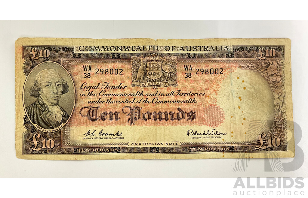 Australian 1960 Coombs Wilson 10 Pound Note R63