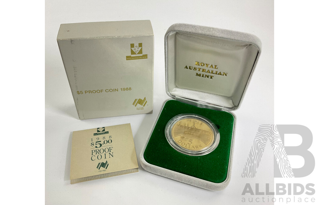 Australian 1988 RAM PROOF $5 Coin, New Parliament House