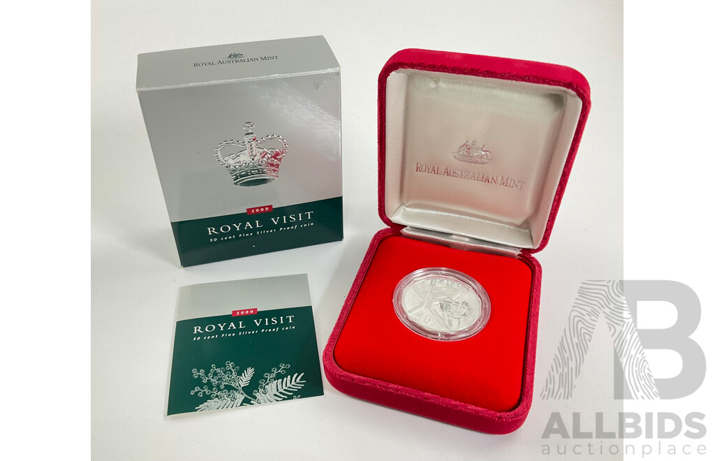 Australian 2000 RAM PROOF 50c Fine Silver Coin QE2 Visit