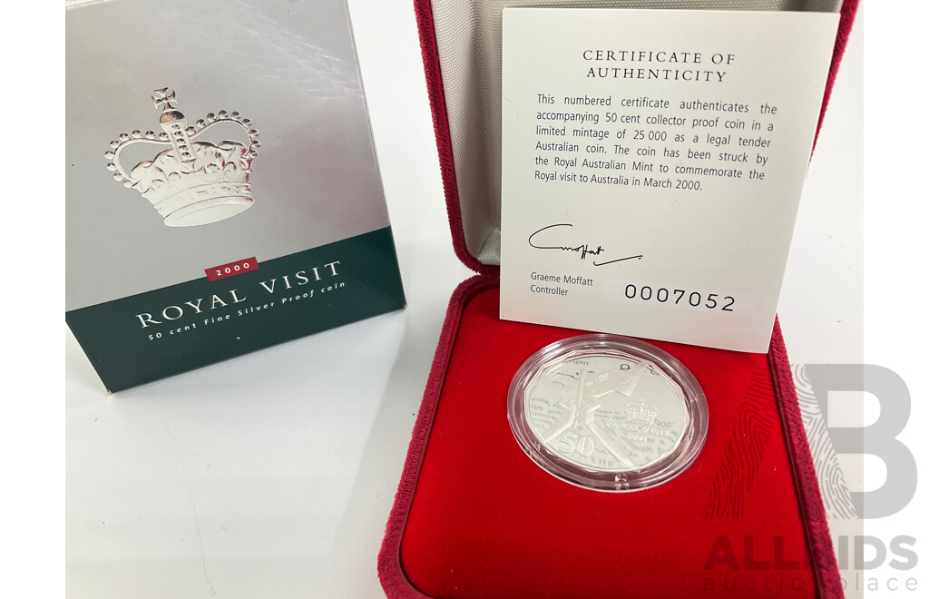 Australian 2000 RAM PROOF 50c Fine Silver Coin QE2 Visit