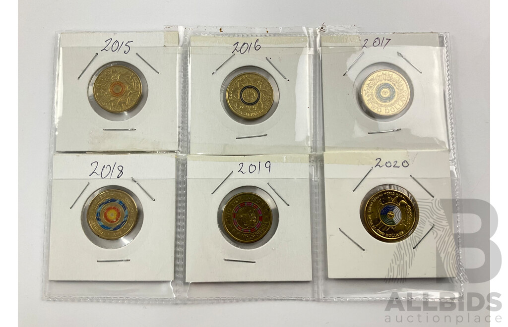 Six Australian Uncirculated 2015-2020 Commemorative Two Dollar Coins