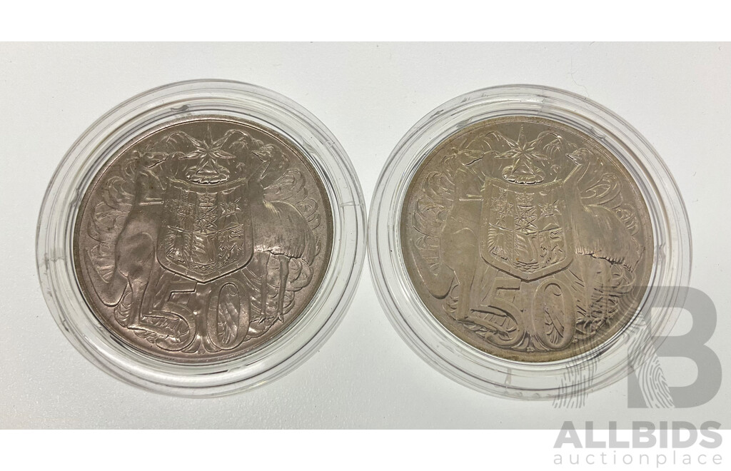 Australian 1966 Two 50c Uncirculated Silver Coins
