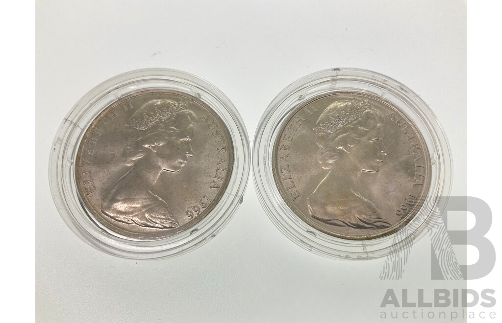 Australian 1966 Two 50c Uncirculated Silver Coins