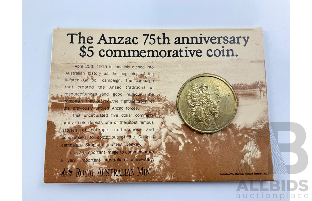 Australian 1990 RAM Anzac 75th Anniversary $5 Coin