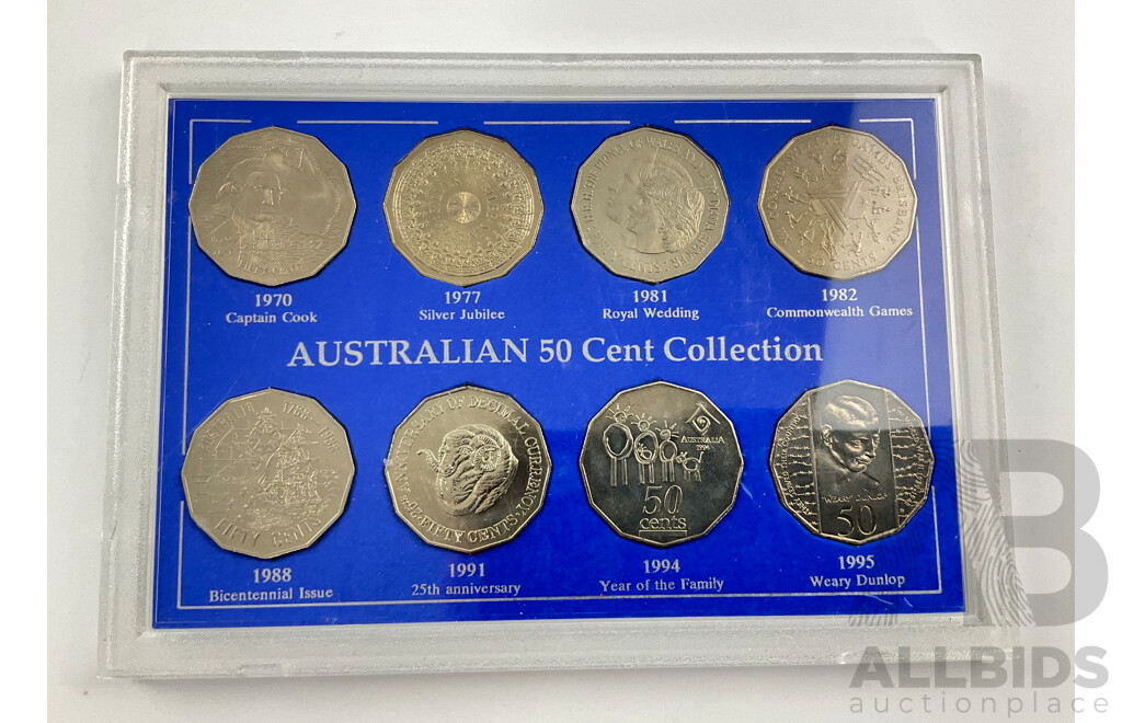 Australian 1970 to 1995 50c Coin Collection, UNC