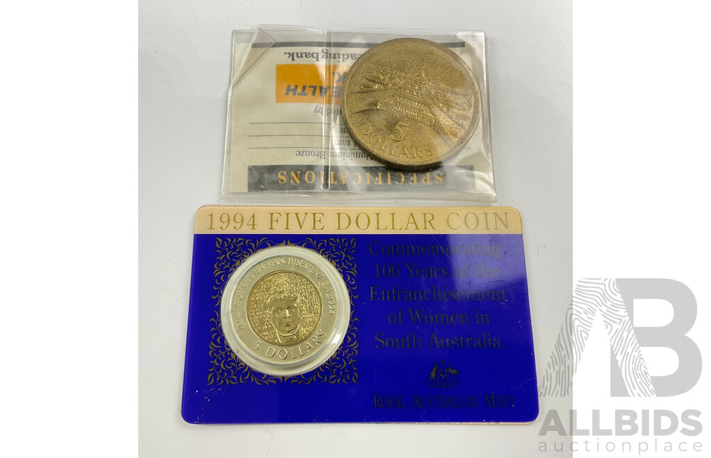 Australian 1994 1988 $5 coins.