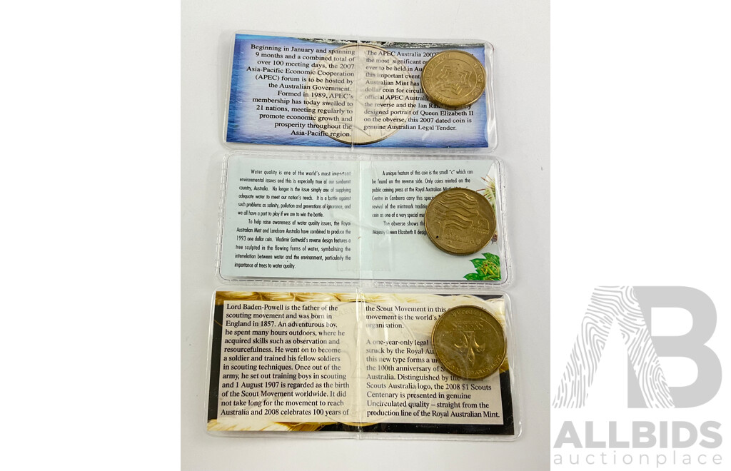 Three Australian Assorted Uncirculated $1 Coins