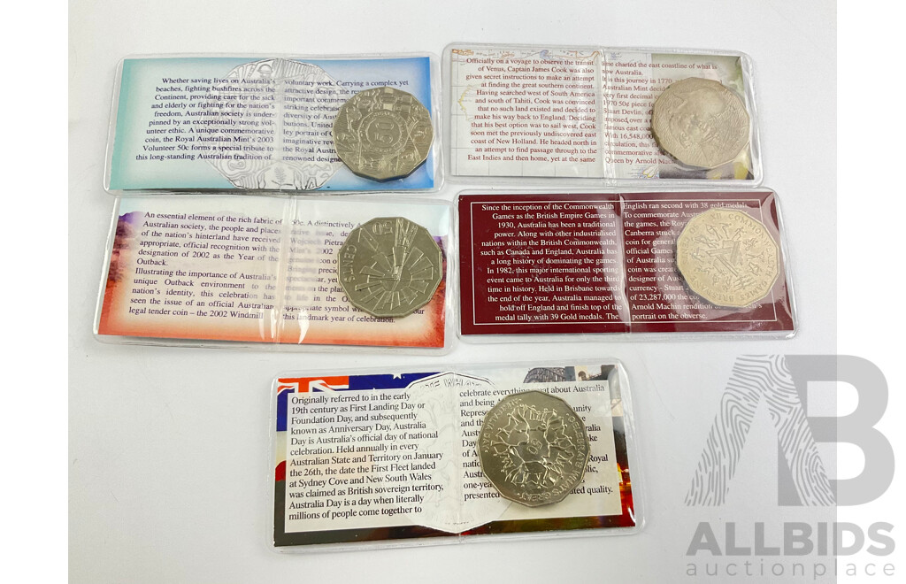 Five Assorted Australian 50c Coins
