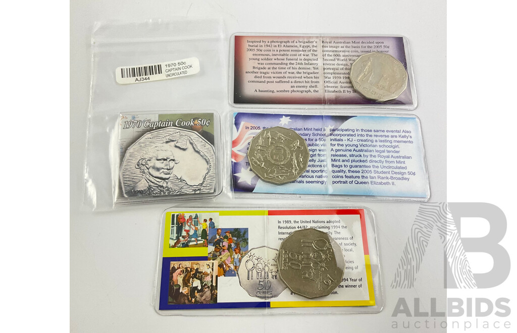 Australian 1970, 1994,2005 X 2 Uncirculated 50c Coins