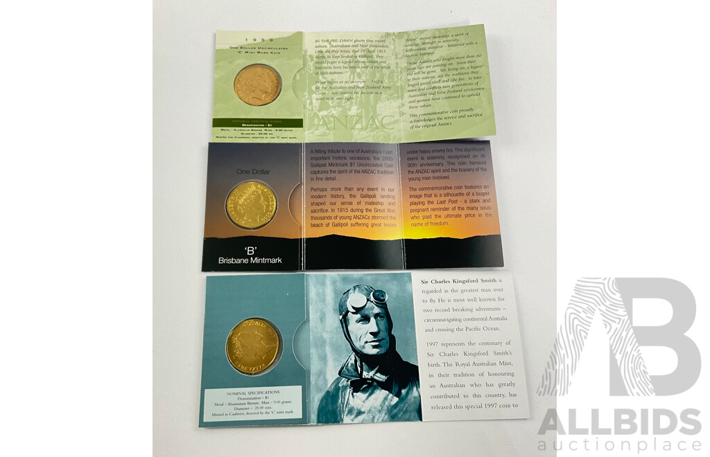 Three Assorted Australian Uncirculated $1 Coins